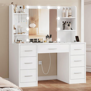 Vanity Desk with LED Mirror, Drawers & Charging Station