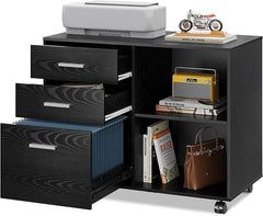 3-Drawer Mobile File Cabinet with Open Shelves