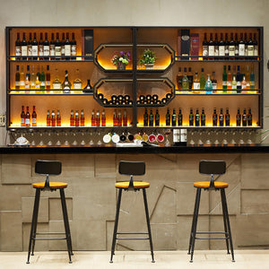 Wall Mounted Wine Rack with LED Light – 4-Tier Floating Bar Shelf