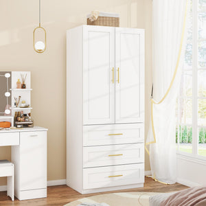 Wardrobe Closet with Hanging Rod and Drawers