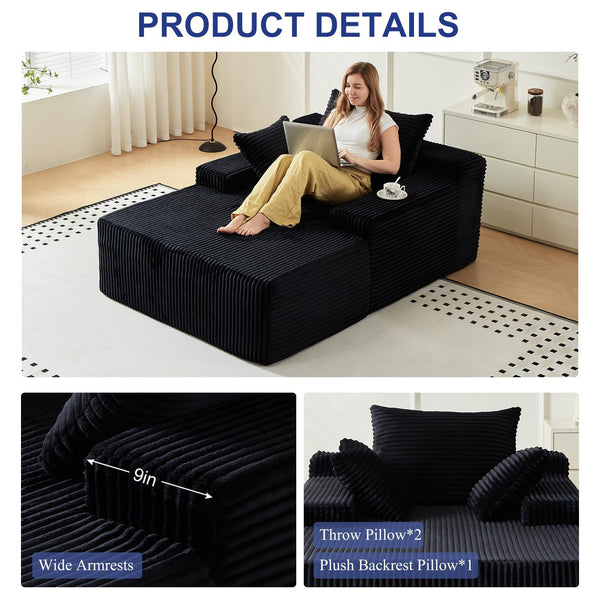 Corduroy Chaise Lounge Sofa Bed – 67 Inch Deep Seat Sleeper Couch