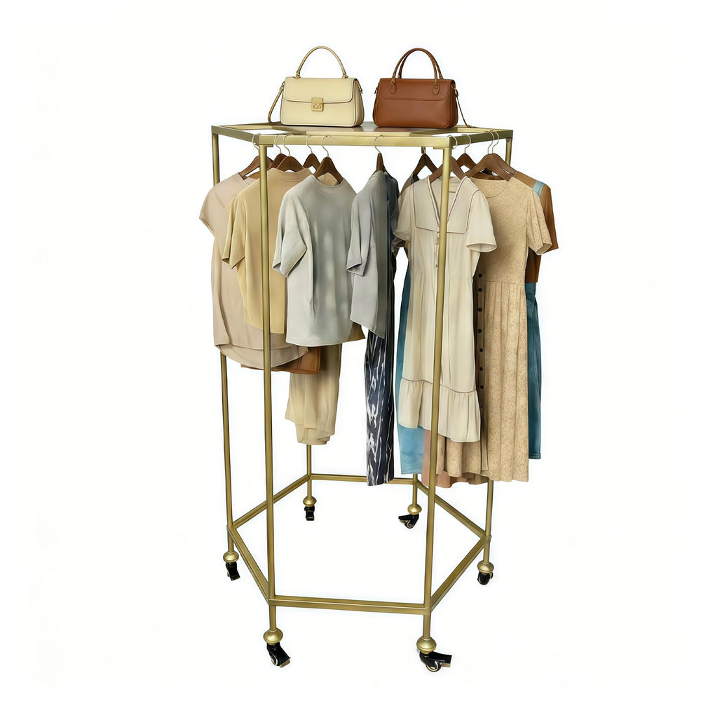 Round Garment Rack with Shelf & Wheels