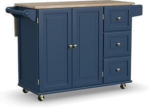 Rolling Kitchen Island Cart with Drop-Leaf Breakfast Bar