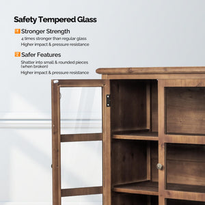 Glass Door Storage Cabinet with Drawer and Wood Legs