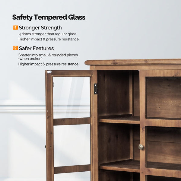 Glass Door Storage Cabinet with Drawer and Wood Legs