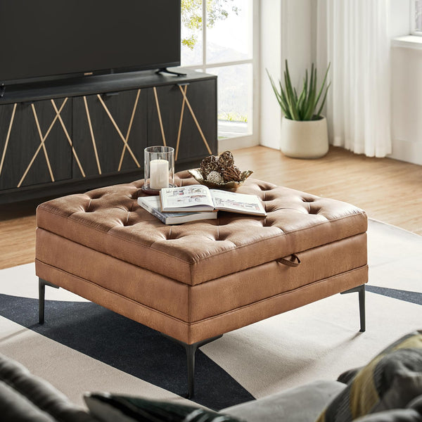 Square Storage Ottoman Coffee Table with Lift Top & Metal Legs