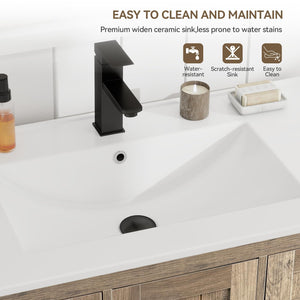 Farmhouse Bathroom Vanity with Sink – Rustic Brown Cabinet, Ceramic Undermount Sink, Faucet & Drain