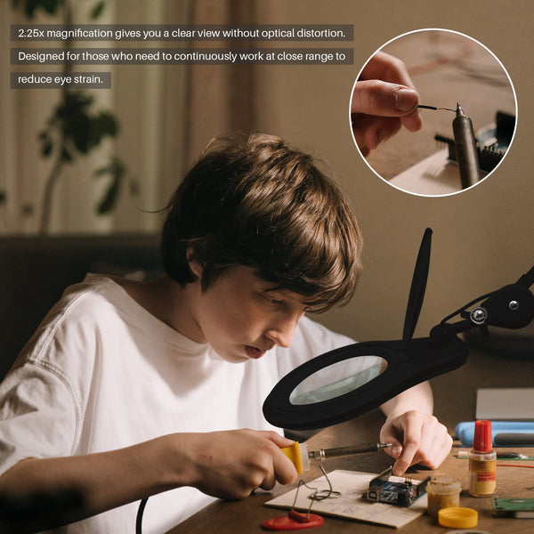 LED Magnifying Lamp with Clamp, 5-Inch Glass Lens & Swing Arm