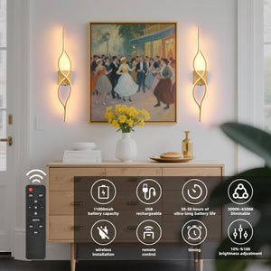 LED Wall Sconces Set of 2 – Dimmable, Remote Control, USB Rechargeable