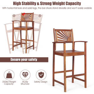 Outdoor Acacia Wood Bar Stools with Sunflower Backrest & Armrests