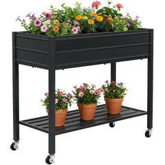 32" Tall Galvanized Raised Garden Bed with Wheels & Shelf