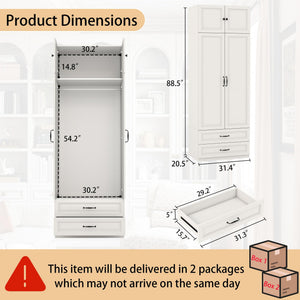 Armoire Wardrobe with Drawers & Hanging Rod
