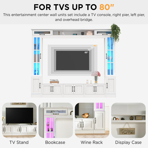 98" Wall Unit TV Stand with LED Lights