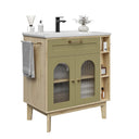 30 Inch Bathroom Vanity with Sink, Arched Glass Door & Ceramic Basin
