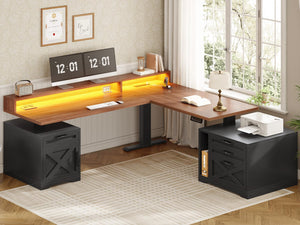 L-Shaped Electric Standing Desk with Drawers & Storage