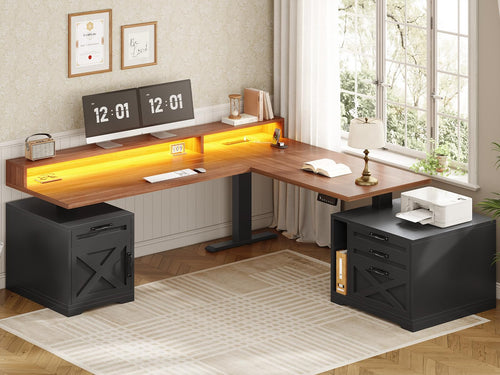 L-Shaped Electric Standing Desk with Drawers & Storage