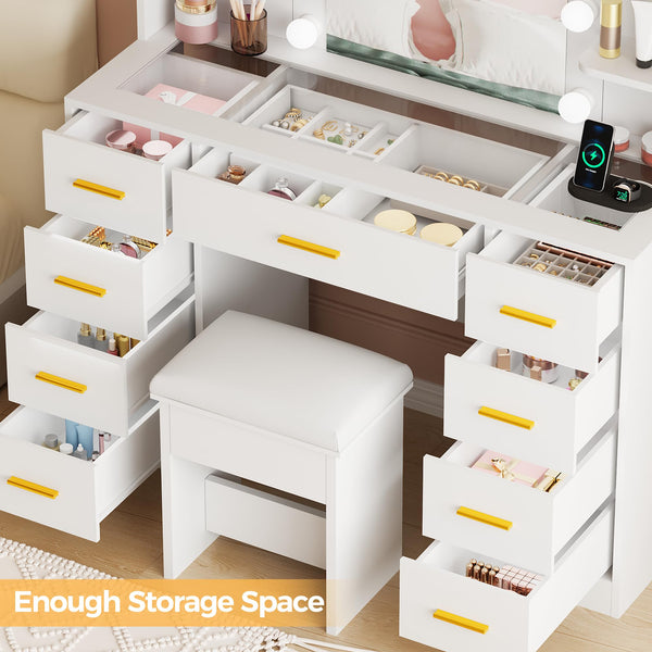 Makeup Vanity Desk with Mirror, Lights & Storage, White