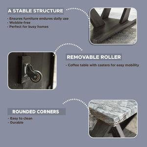 Contemporary Faux Marble Occasional Table Set of 3 with Casters