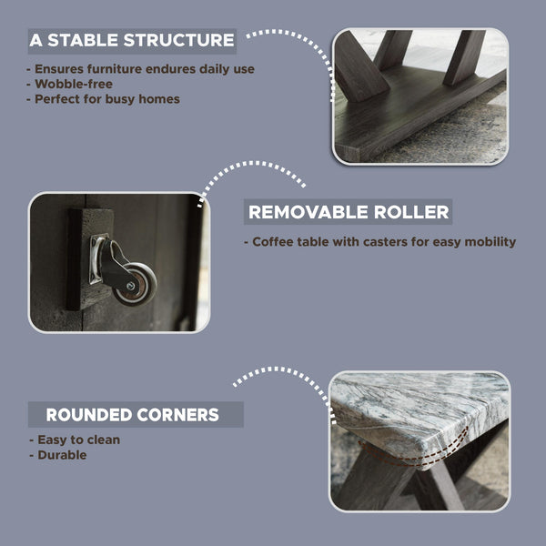 Contemporary Faux Marble Occasional Table Set of 3 with Casters