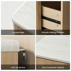 5-Drawer Wide Dresser with Faux Travertine Top