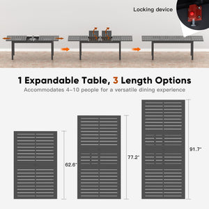 Expandable Aluminum Outdoor Dining Table 6-10 Person