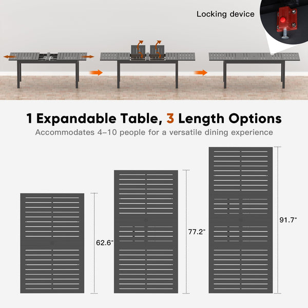 Expandable Aluminum Outdoor Dining Table 6-10 Person