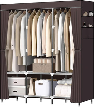 Portable Wardrobe Closet with 3 Hanging Rods & 6 Shelves