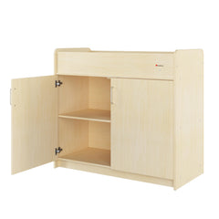 Commercial Daycare Changing Table with Locking Cabinet and Built-In Shelves