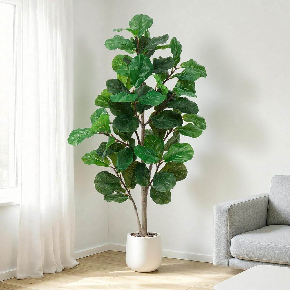 Faux Fiddle Leaf Fig Tree with White Pot
