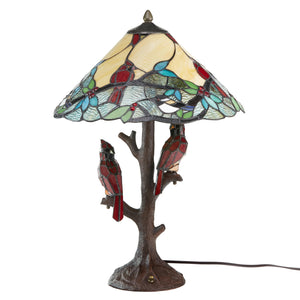 Stained Glass Cardinals on Tree Table Lamp – Tiffany Style, 23.75"H