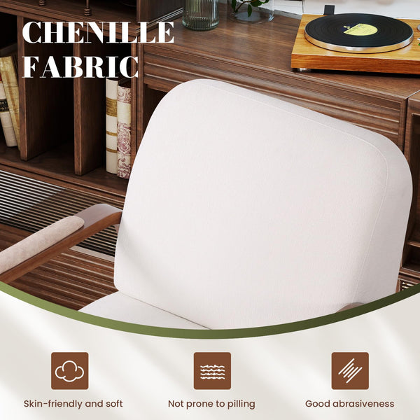 Swivel Accent Chair with Solid Wood Base & Chenille Fabric