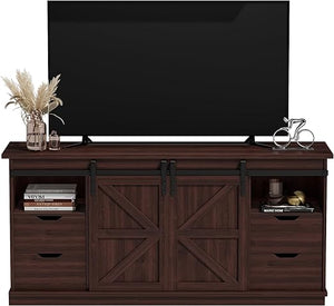 58" Farmhouse TV Stand with Barn Doors & 4 Drawers