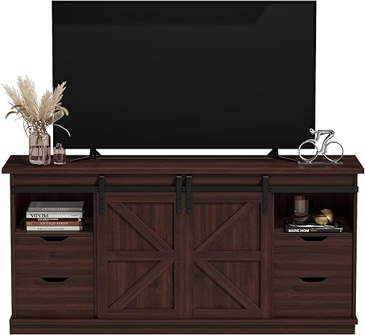 58" Farmhouse TV Stand with Barn Doors & 4 Drawers