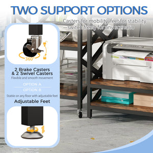 3-Tier Rolling Printer Cart with Power Outlet & Adjustable Shelf