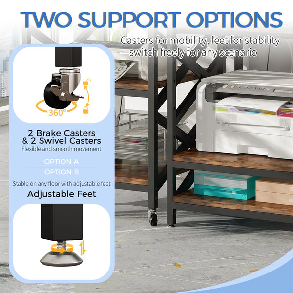 3-Tier Rolling Printer Cart with Power Outlet & Adjustable Shelf