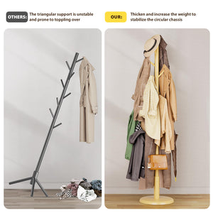 Solid Wood Freestanding Coat Rack with 10 Hooks