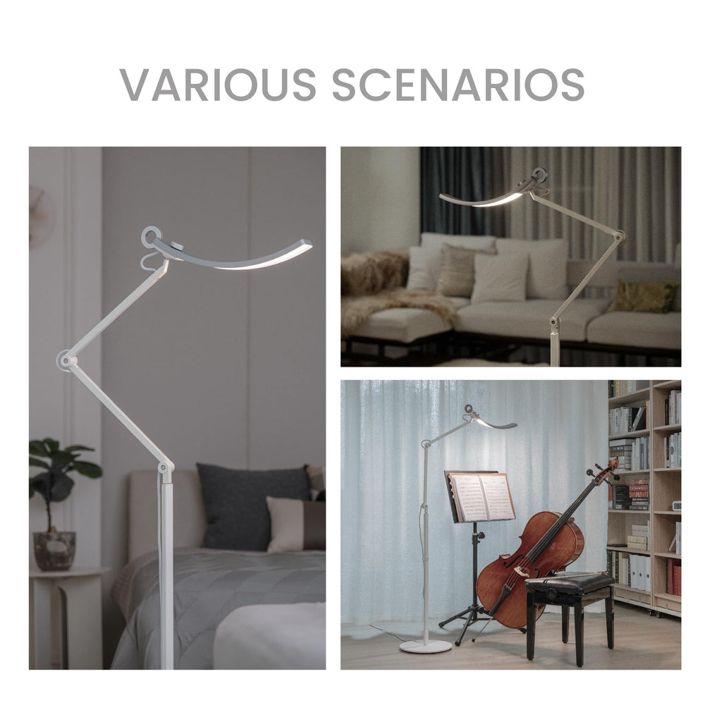 e-Reading Floor Lamp – Dimmable, 13 Color Modes, Adjustable Arm, Matte Silver