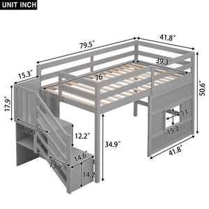 Twin Loft Bed with Storage Staircase & Underbed Space