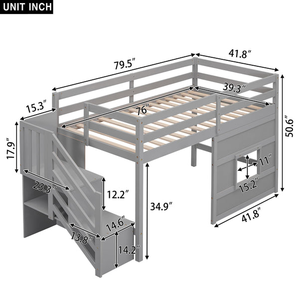 Twin Loft Bed with Storage Staircase & Underbed Space