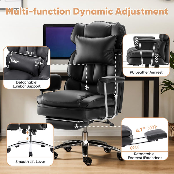 Ergonomic High Back Office Chair with Footrest & Lumbar Support – Reclining PU Leather