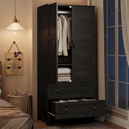 Armoire Wardrobe Cabinet with 2 Doors & 2 Drawers