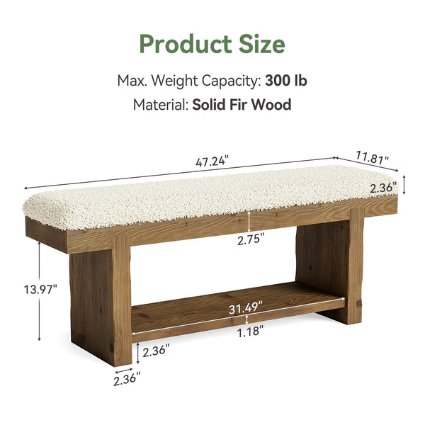 Farmhouse Storage Bench with Shelf