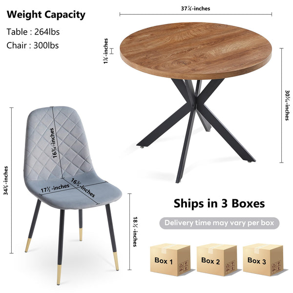 Round Dining Table Set for 4 with Velvet Chairs