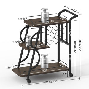 3-Tier Rolling Bar Cart with Wine Glass Holder