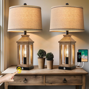 Farmhouse Table Lamp with USB Charging & Nightlight