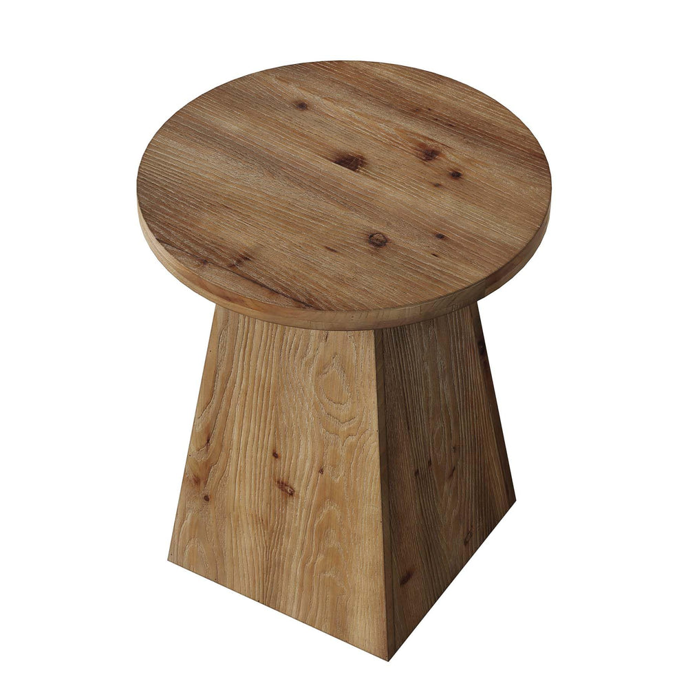 Round Solid Wood End Table with Trapezoid Base