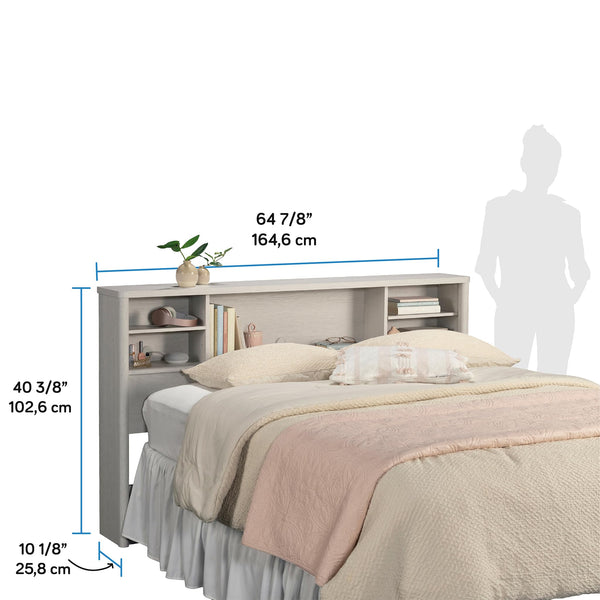 Full/Queen Bookcase Headboard with Adjustable Shelves – Glacier Oak