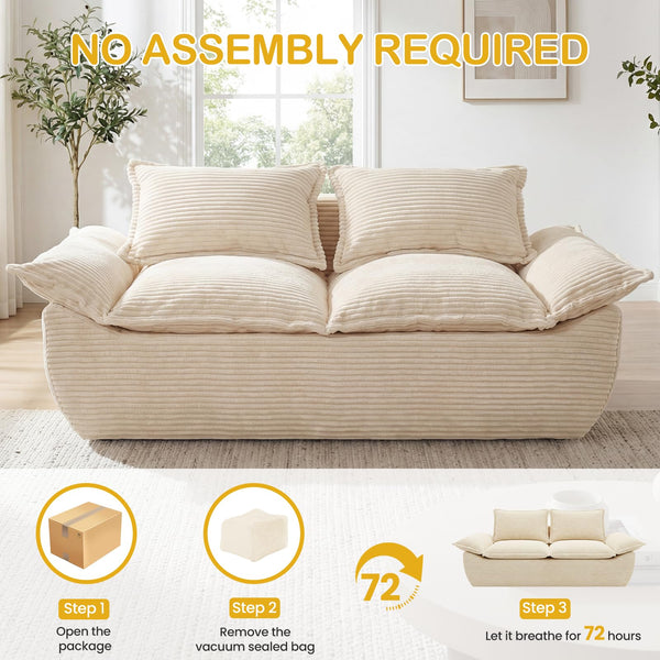 59" Boneless Loveseat Sofa – 2-Seater with Removable Cushions & Throw Pillows