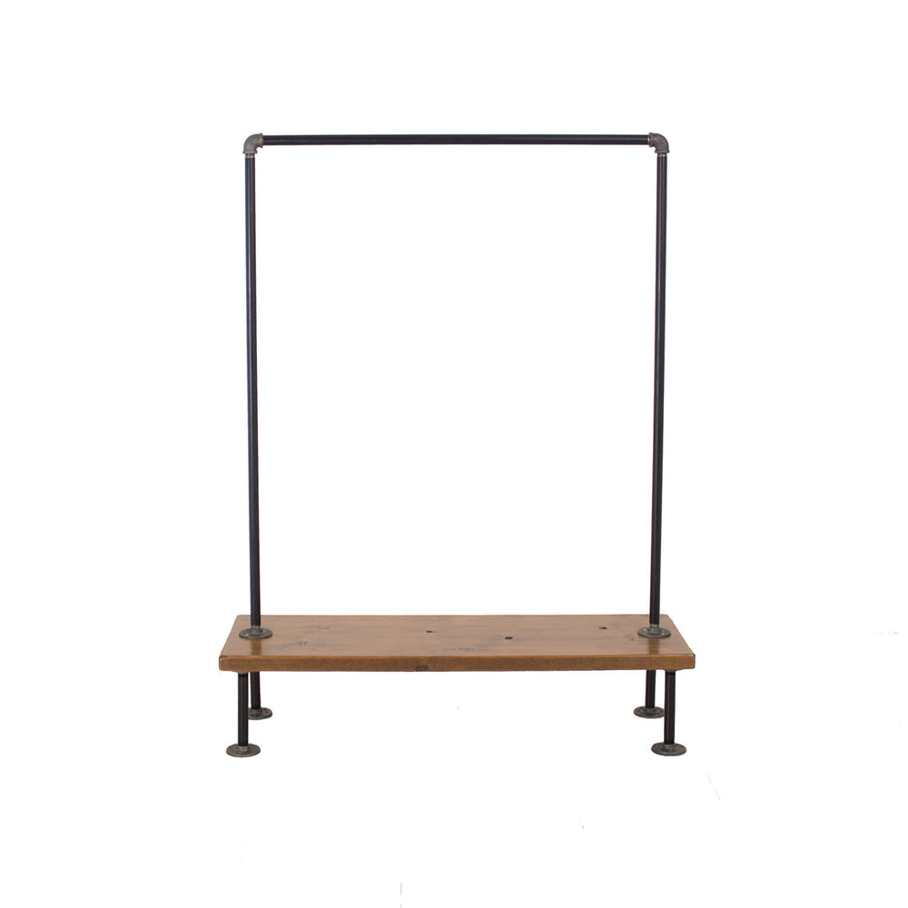Industrial Pipe Clothing Rack with Wood Shelf