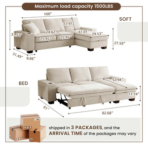 L-Shaped Convertible Sleeper Sofa Bed with Storage Chaise